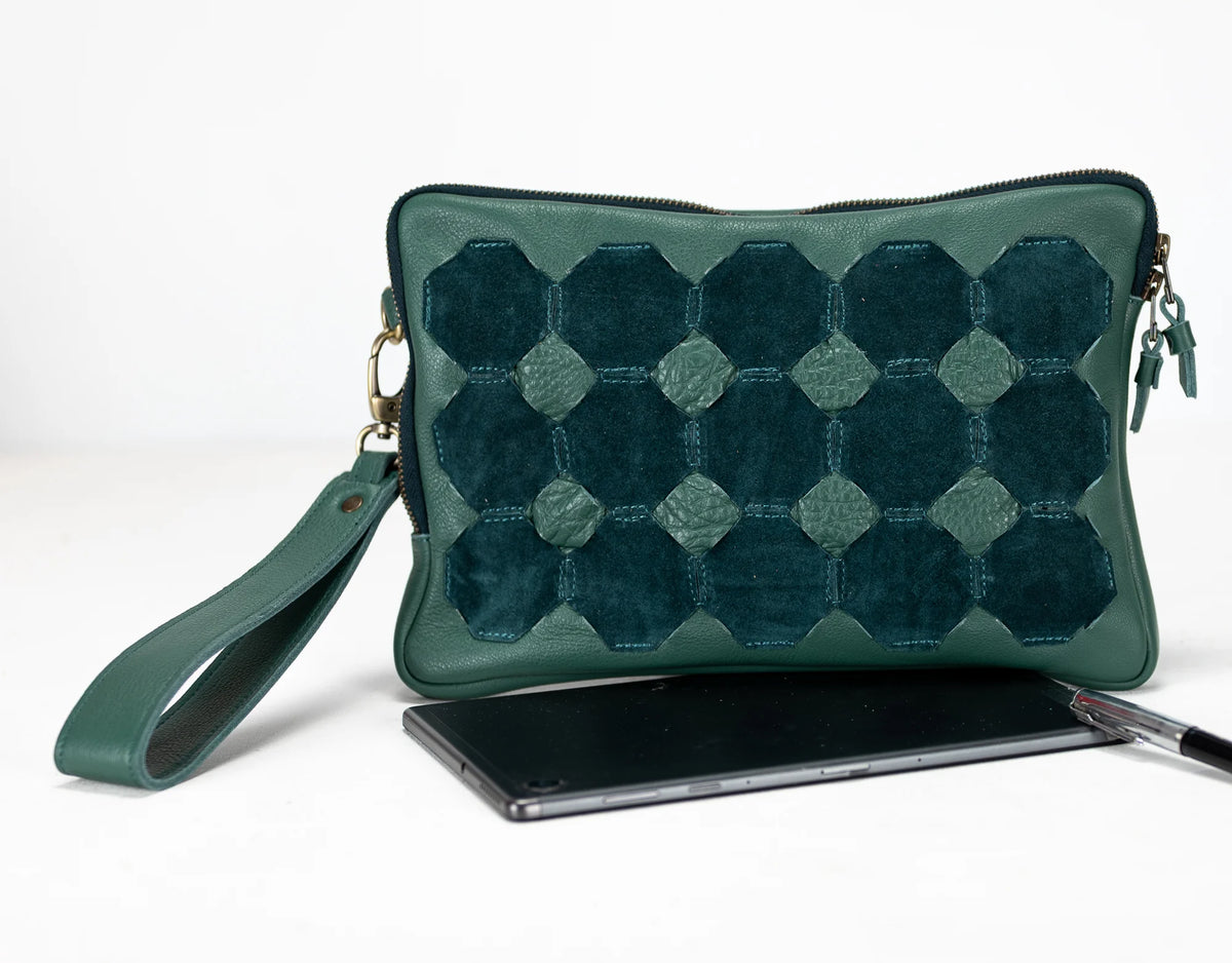 Athena Tablet Clutch - Petrol Green leather