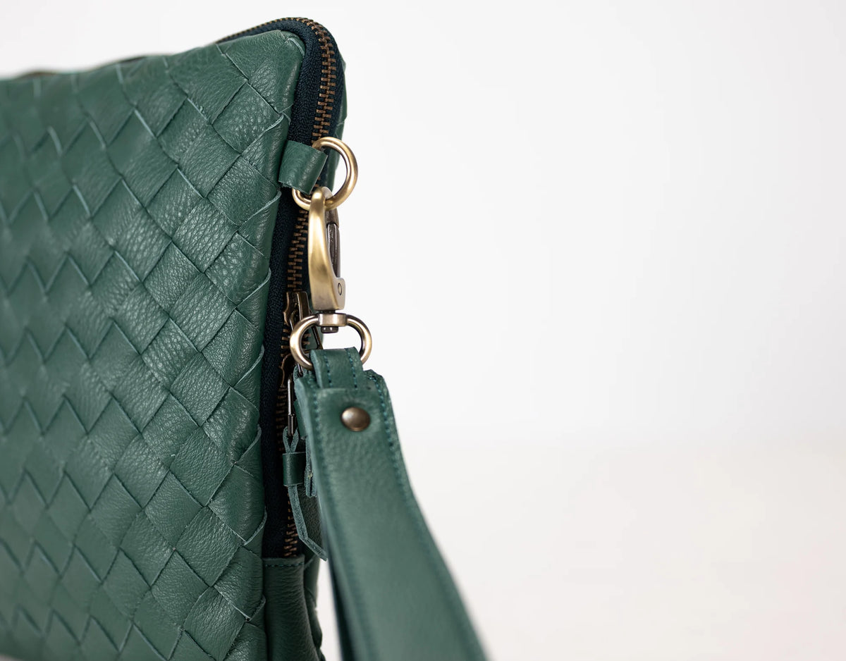Athena Tablet Clutch - Petrol Green leather