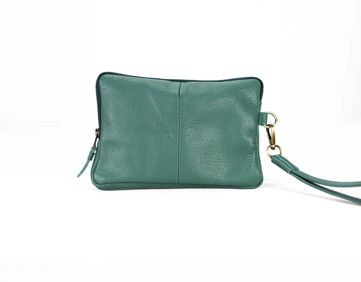 Antheia clutch wallet - Petrol green leather