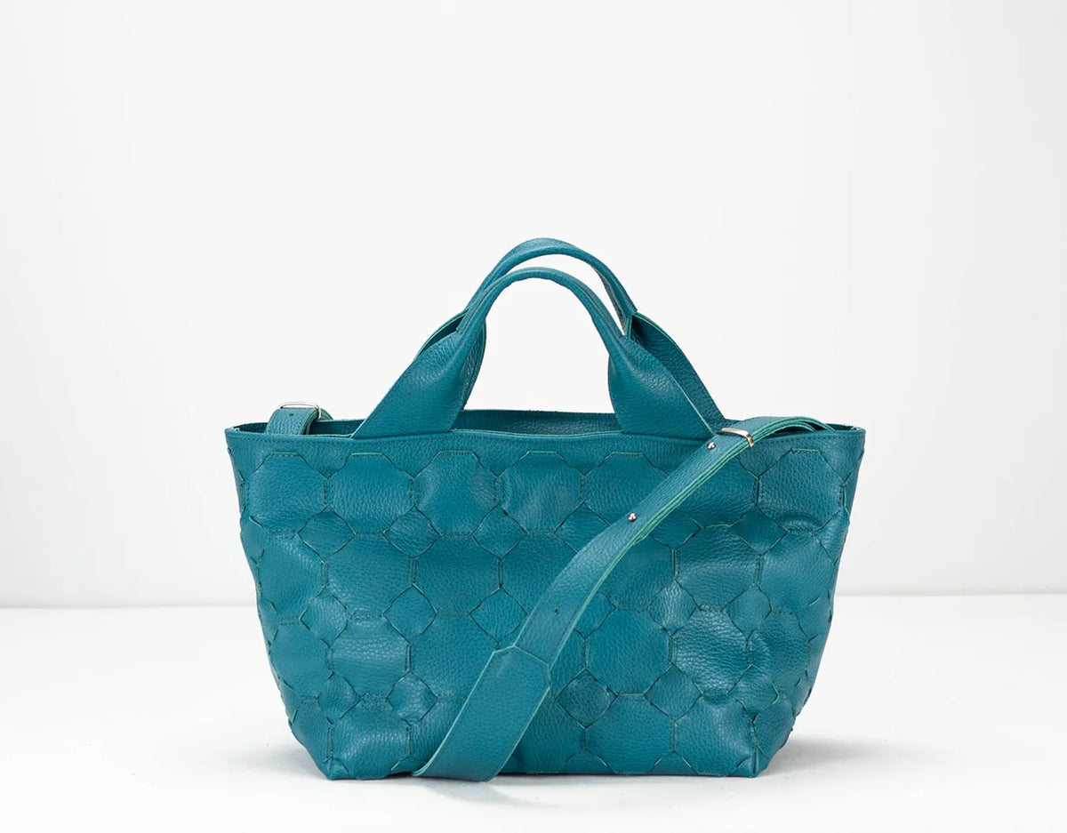 Helon purse - Handwoven petrol blue leather