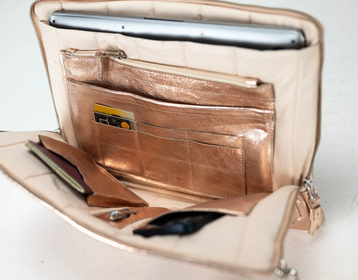 Athena Laptop Clutch - Rose Gold leather