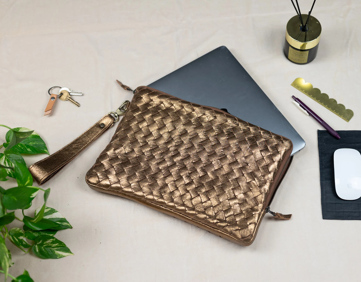 Athena Laptop Clutch - Brass leather