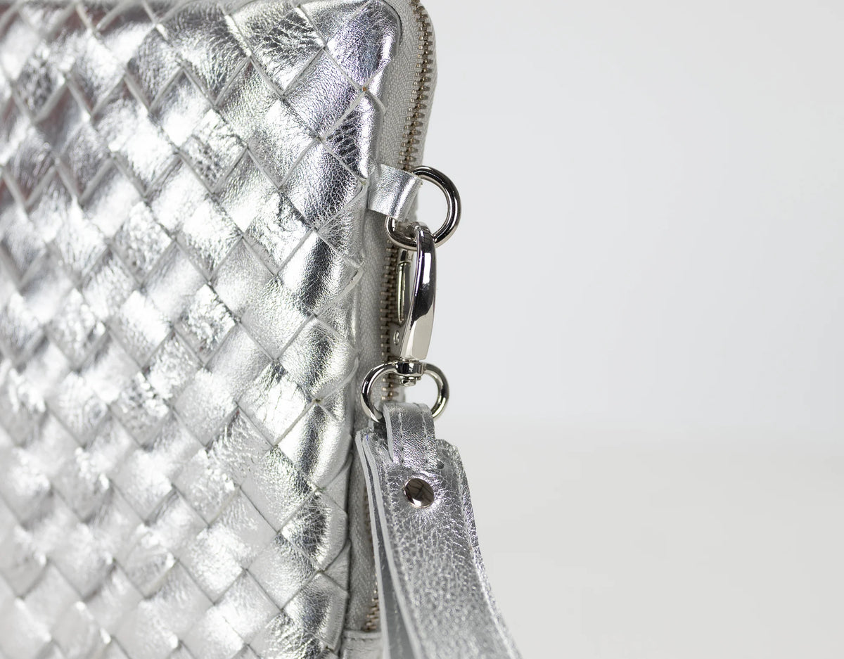Athena Laptop Clutch - Silver leather