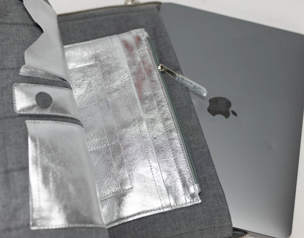 Athena Laptop Clutch - Silver leather