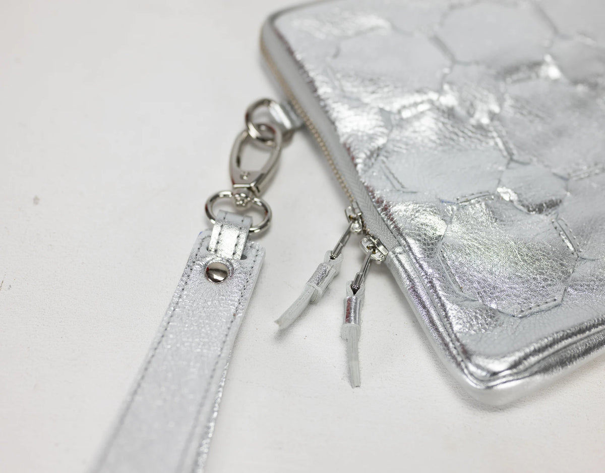 Athena Tablet Clutch - Silver leather