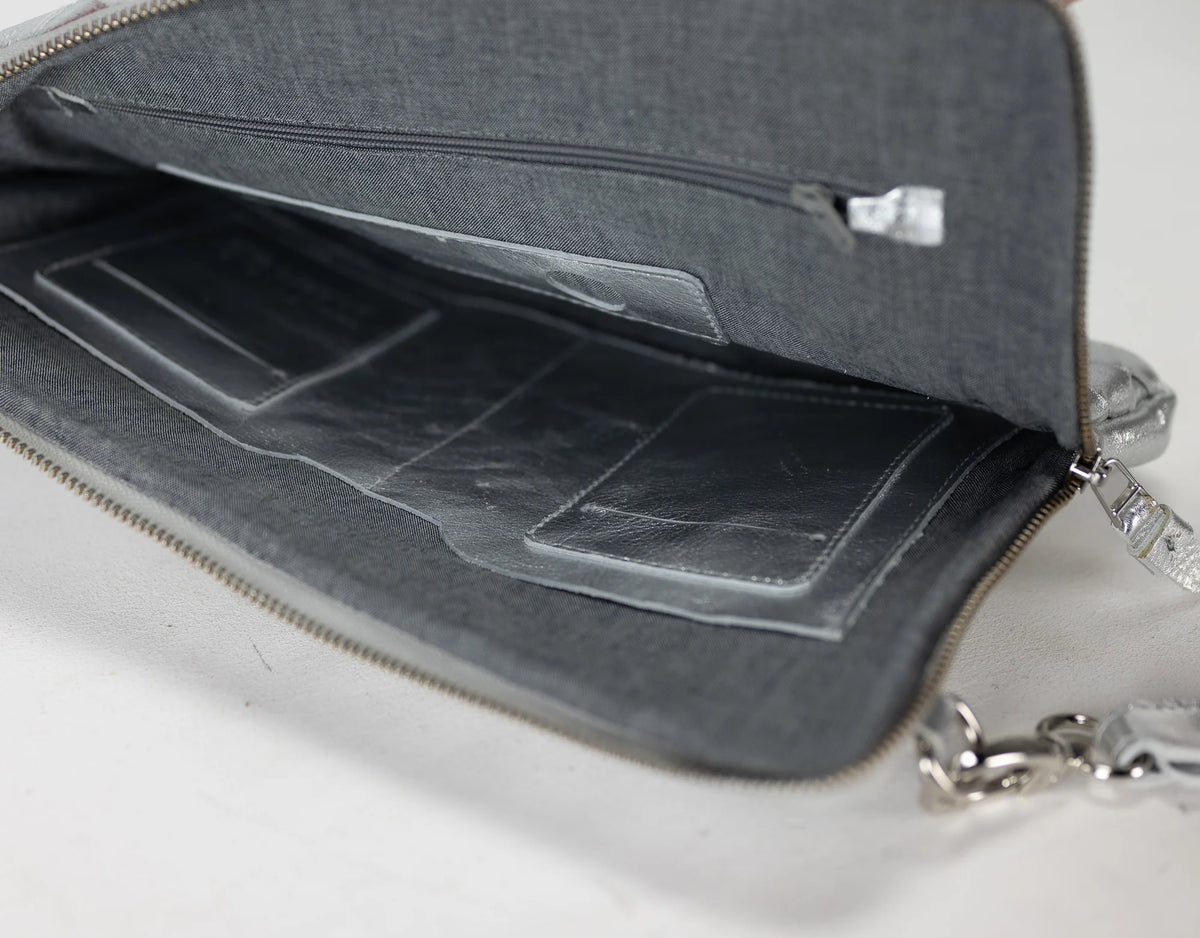 Athena Tablet Clutch - Silver leather
