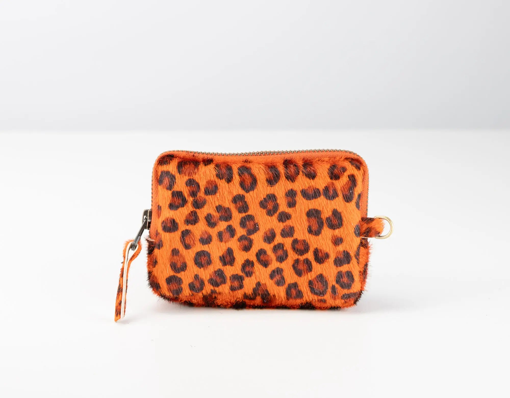 Myrto Leather Wallet - Orange Leopard ponyhair leather