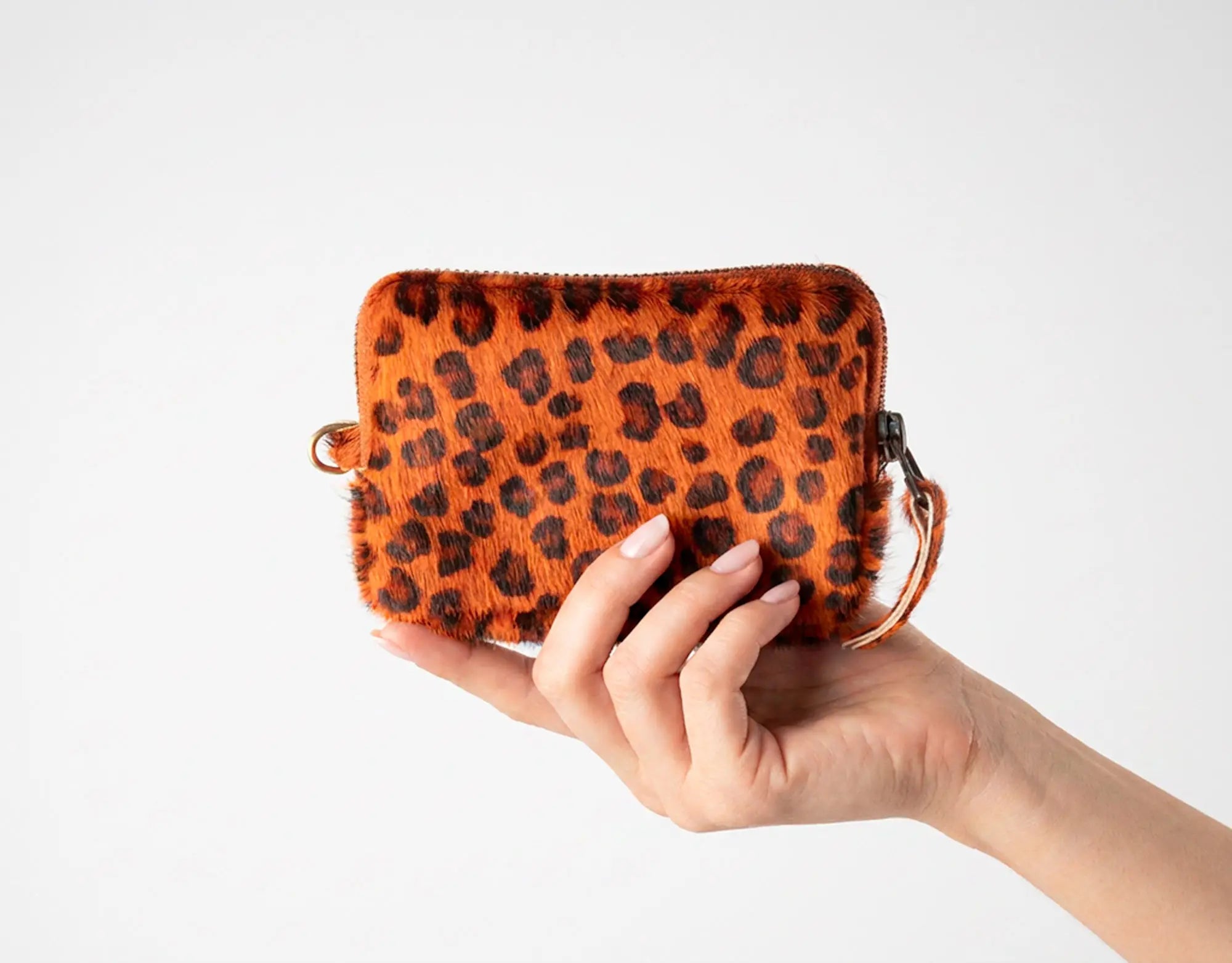 Myrto Leather Wallet - Orange Leopard ponyhair leather