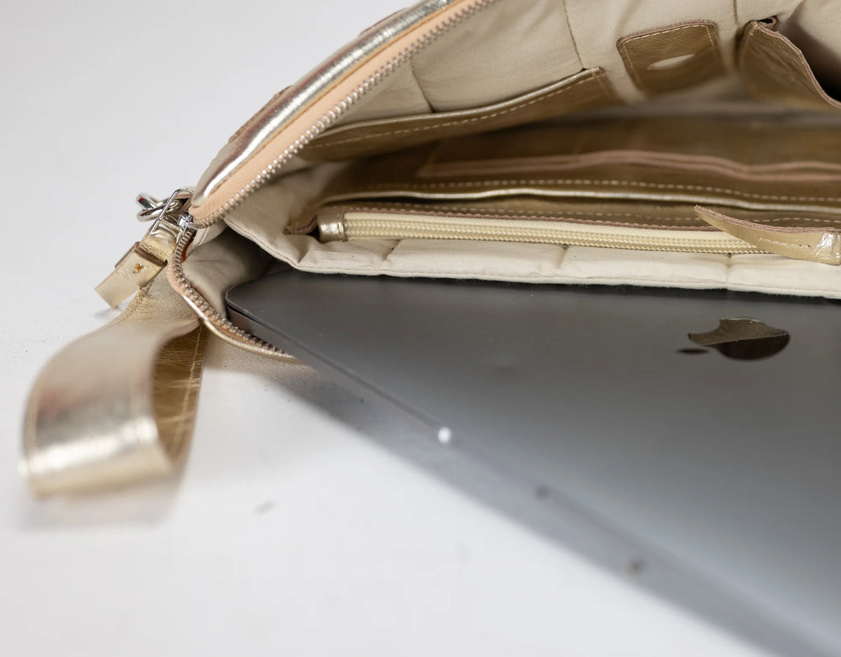 Athena Laptop Clutch - Yellow Gold leather