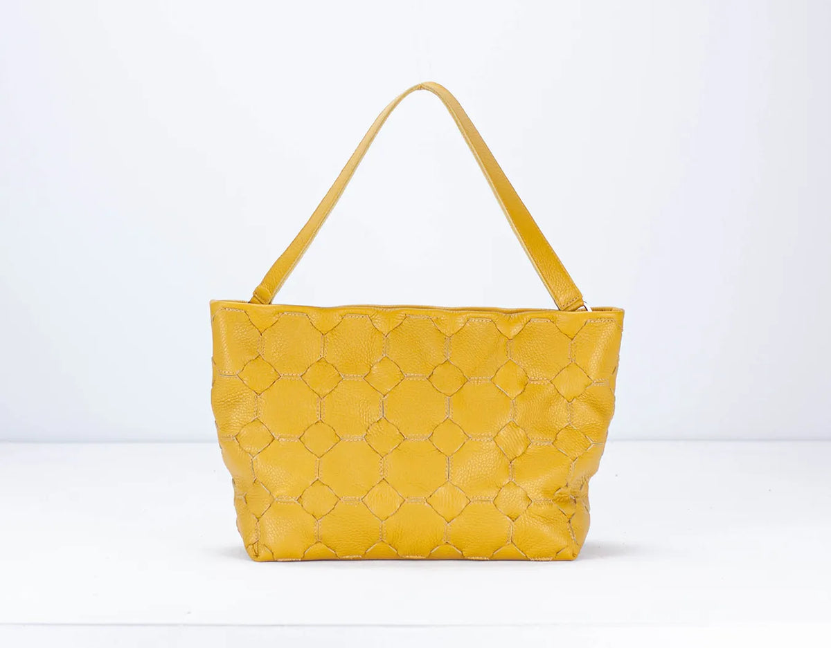 Helon clutch - Handwoven yellow leather