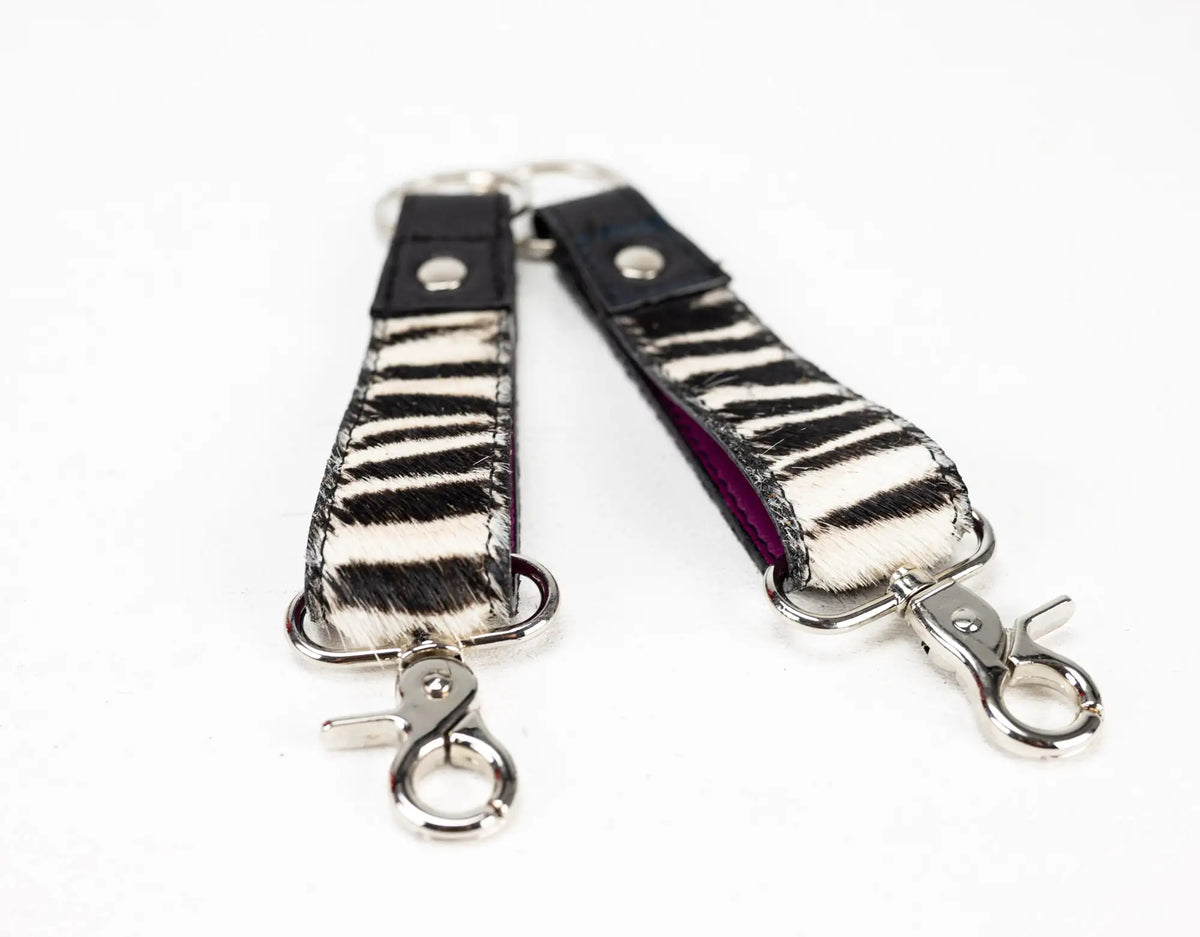 Leather handwoven keyring with clip - Zebra cowhide