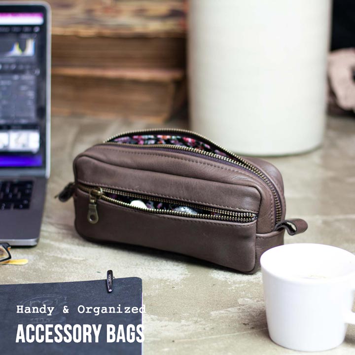 Leather accessories by milloobags. Pencil cases, makeup bags, leather pouches