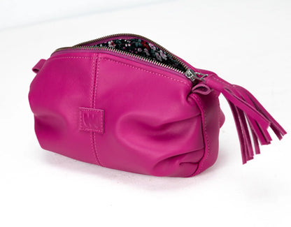 deep pink leather cosmetics case