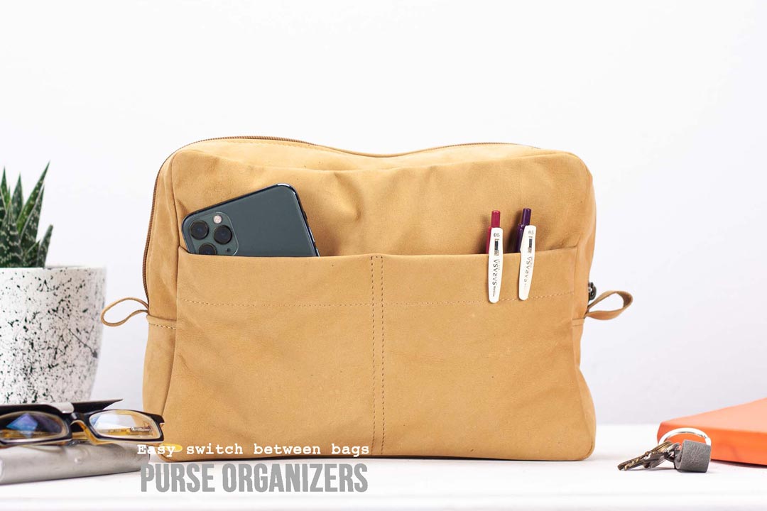 Bag organizers by milloobags in leather and canvas