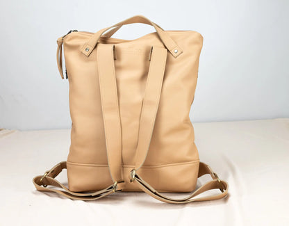 Beige backpack on a white background