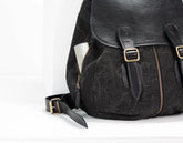 Black backpack with gold buckles on a white background