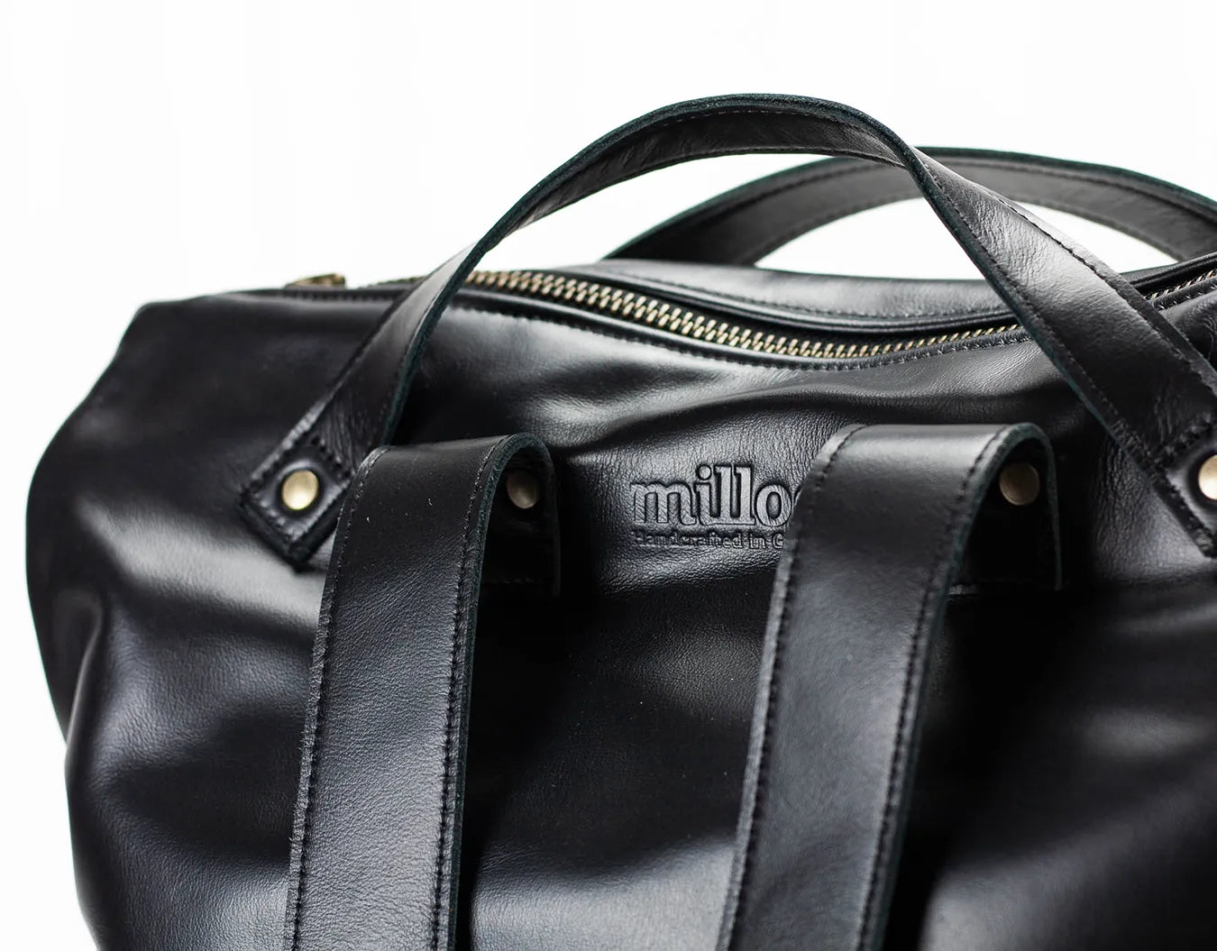 Black leather bag with &