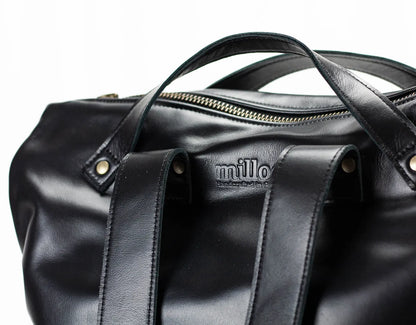 Black leather bag with &