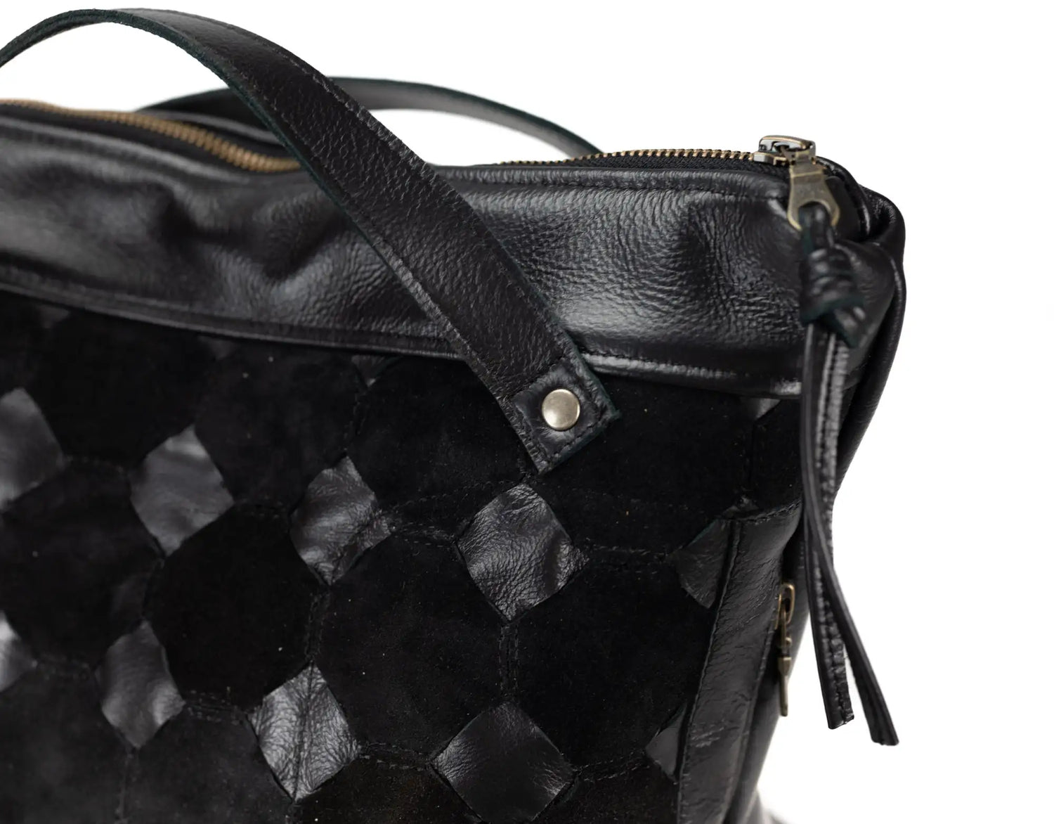 black leather woven backpack Minos Backpack