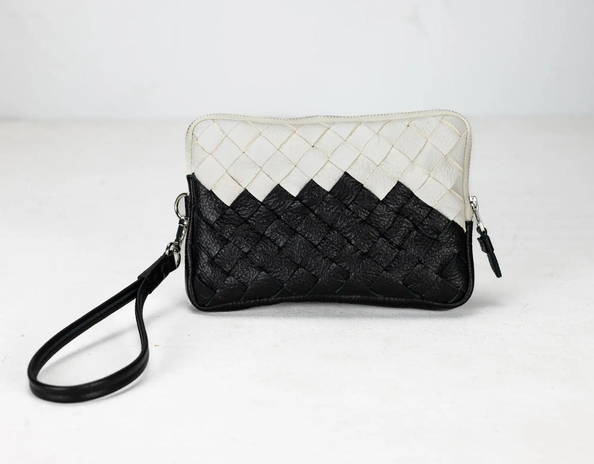 Antheia clutch wallet - Black & Ivory leather