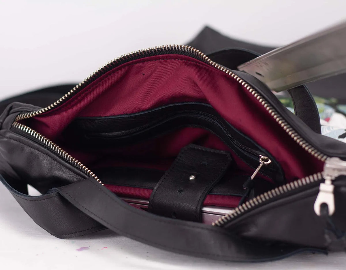 Minos backpack - Black leather &amp; Floral canvas