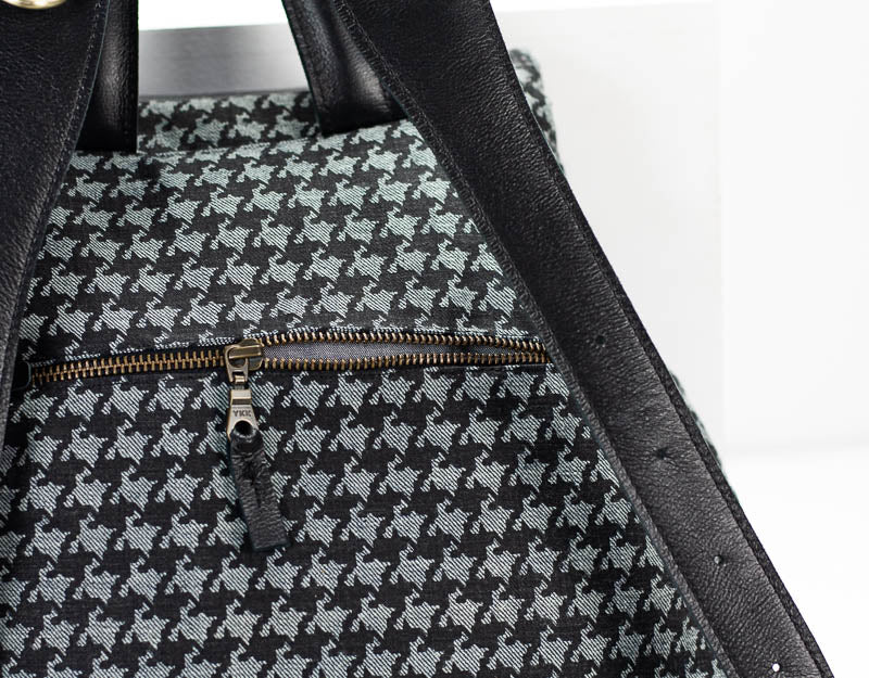 Artemis backpack - Jeans with houndstooth pattern and Black leather - milloobags