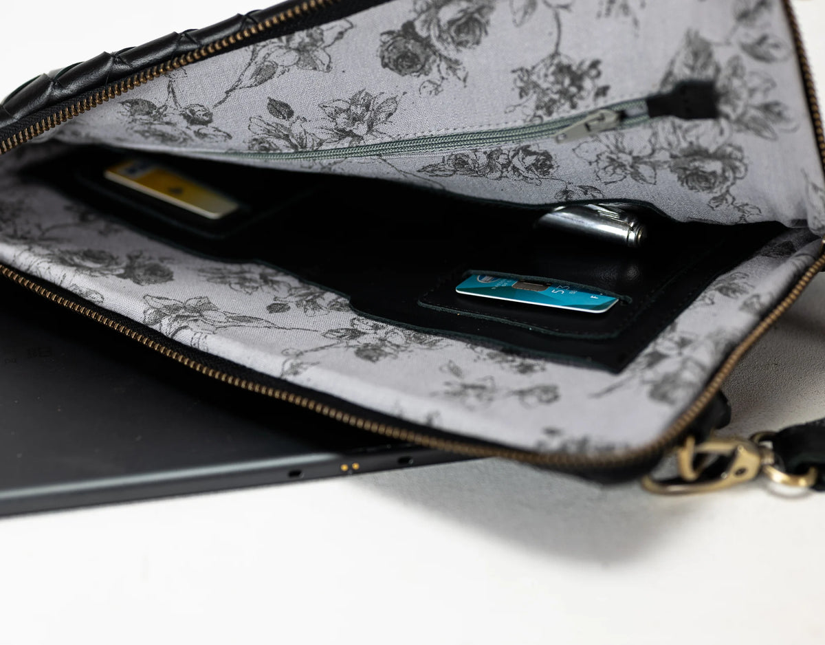 Athena Tablet Clutch - Black leather