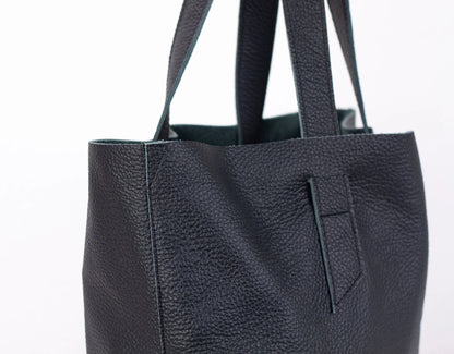Black leather tote bag