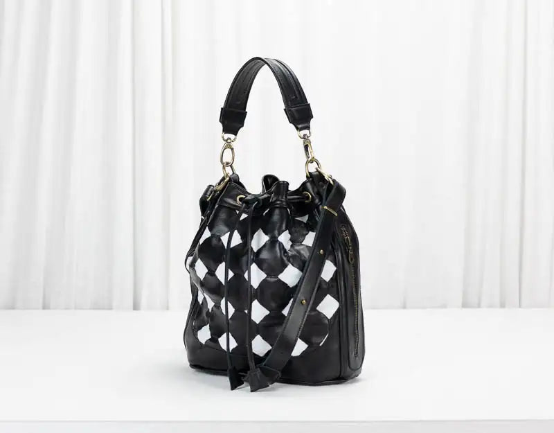Danae Bucket Bag - Black n White Helon Handwoven