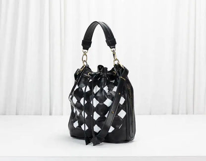 Danae Bucket Bag - Black n White Helon Handwoven