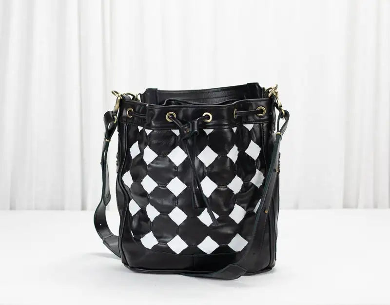 Danae Bucket Bag - Black n White Helon Handwoven