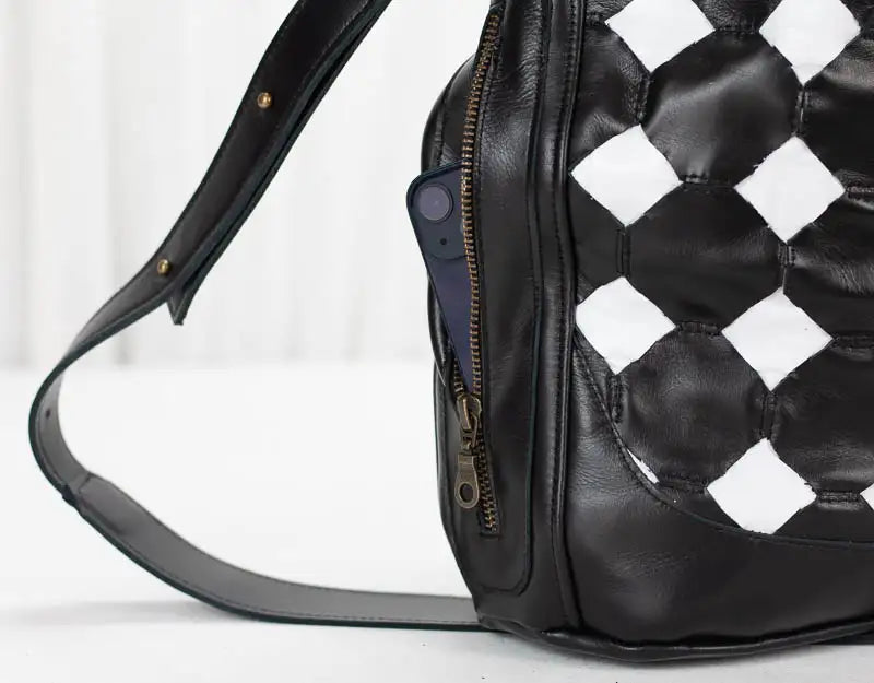 Danae Bucket Bag - Black n White Helon Handwoven