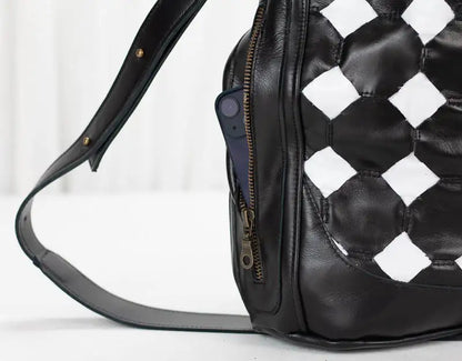 Danae Bucket Bag - Black n White Helon Handwoven