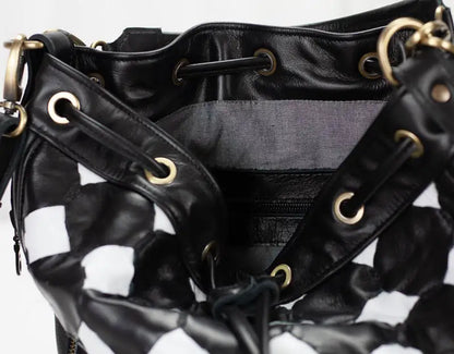 Danae Bucket Bag - Black n White Helon Handwoven