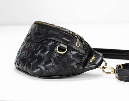 Haris fanny pack - Black handwoven leather - milloobags