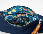 Navy blue bag with floral lining and &
