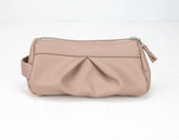 Beige handbag with a zipper on a white background
