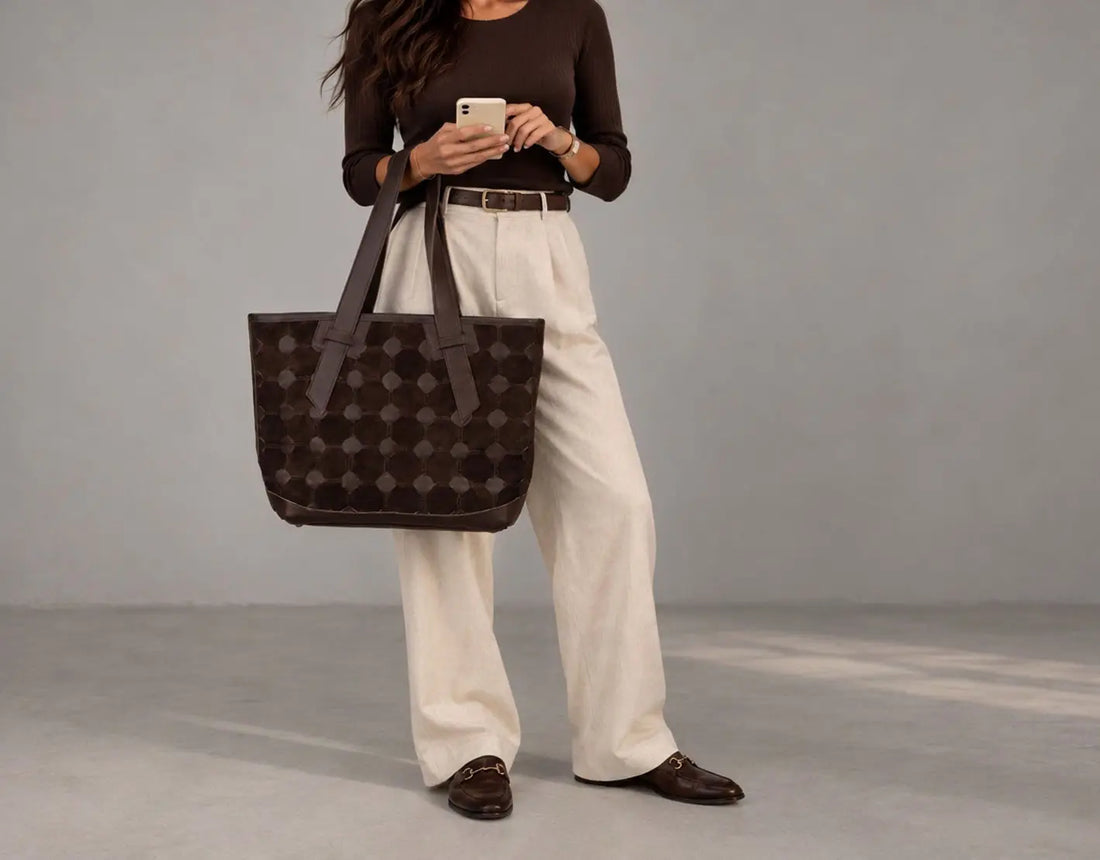 Calisto Tote Bag - Brown Helon Handwoven Leather
