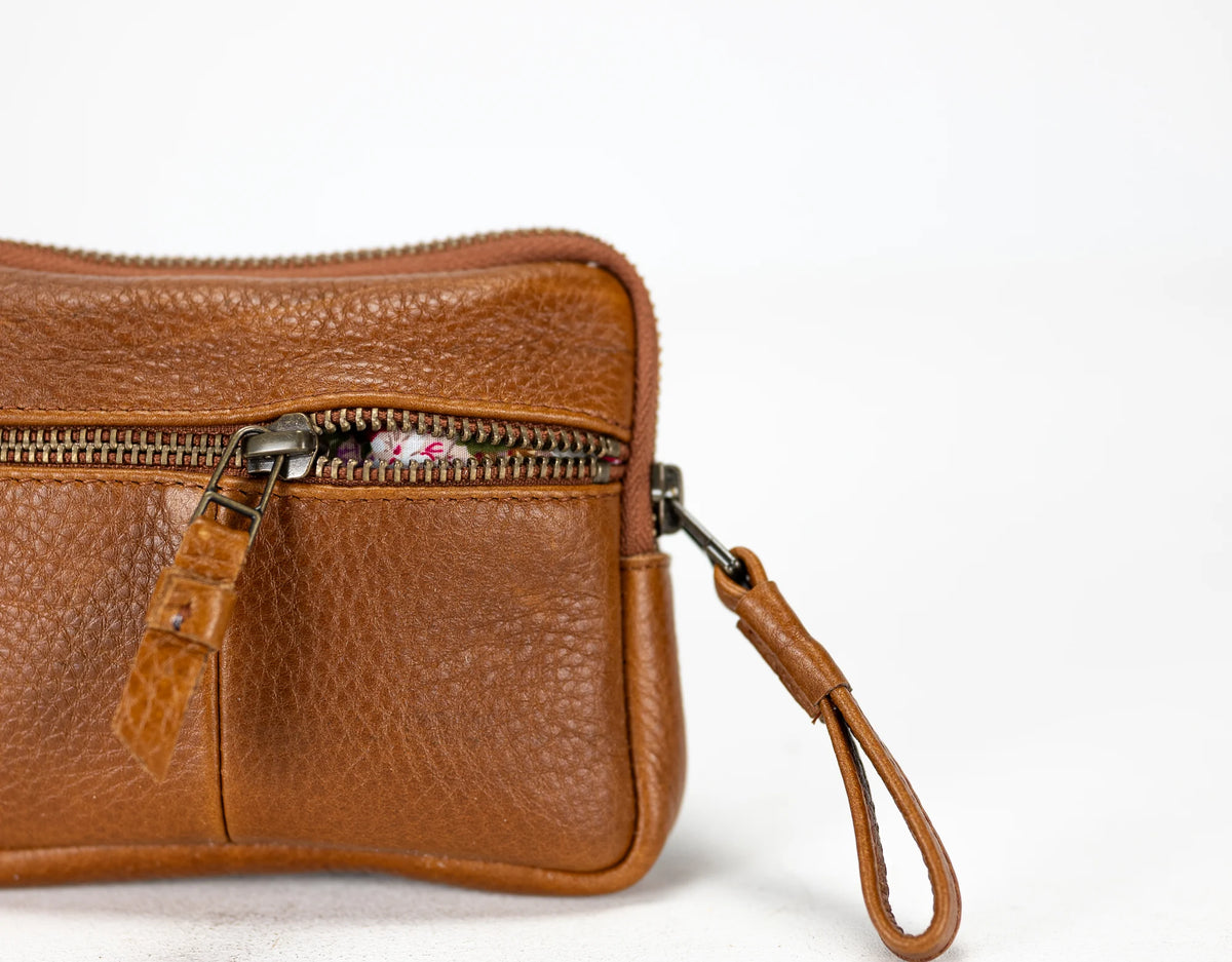 Antheia mini wallet - Brown pebbled leather