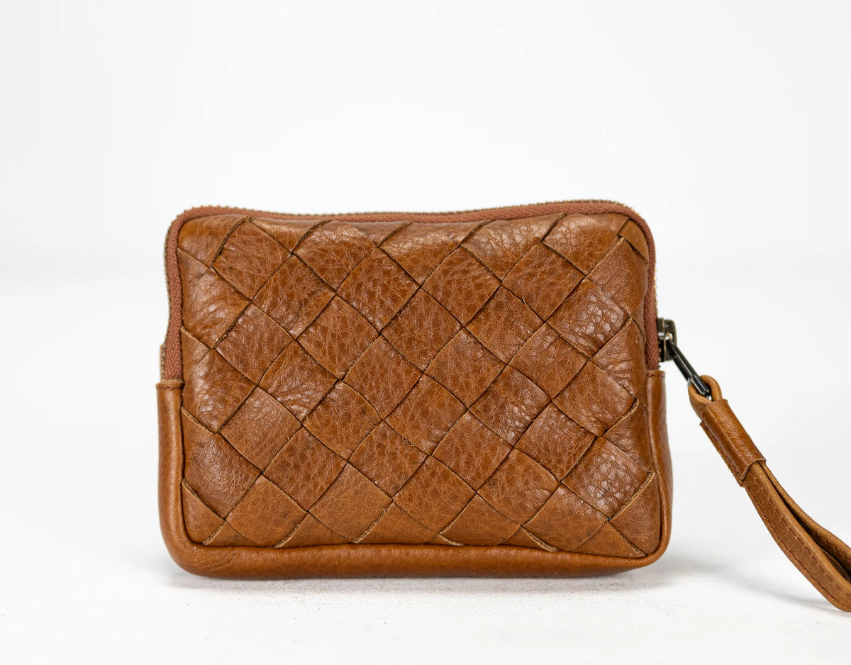 Antheia mini wallet - Brown pebbled leather