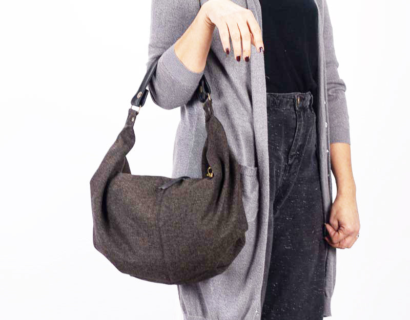 Kallia mini bag - Herringbone wool &amp; leather