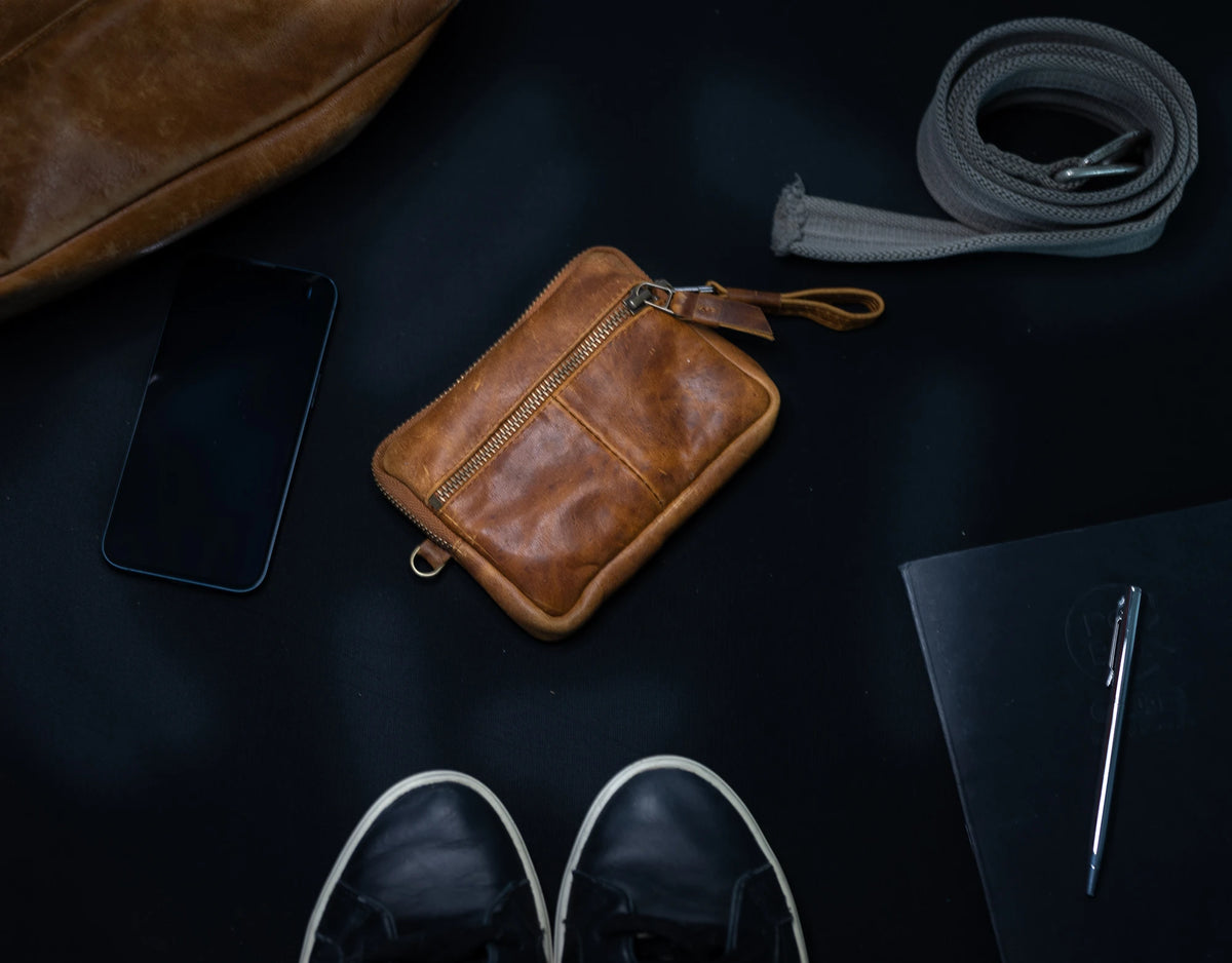 Antheia mini wallet - Brown vintage leather