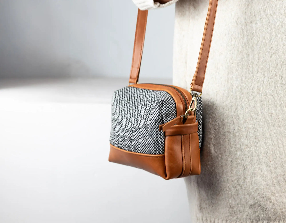 Calliope bag - Leather and Checkered cotton
