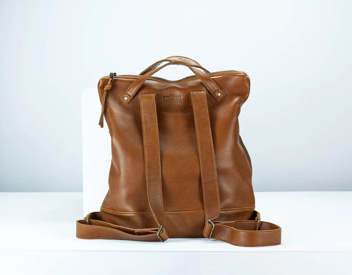 Minos backpack - Brown pebbled leather