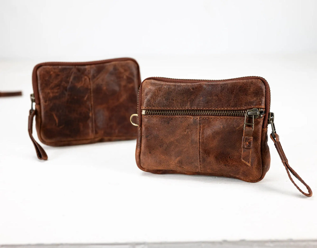 Antheia mini wallet - Brown vintage leather