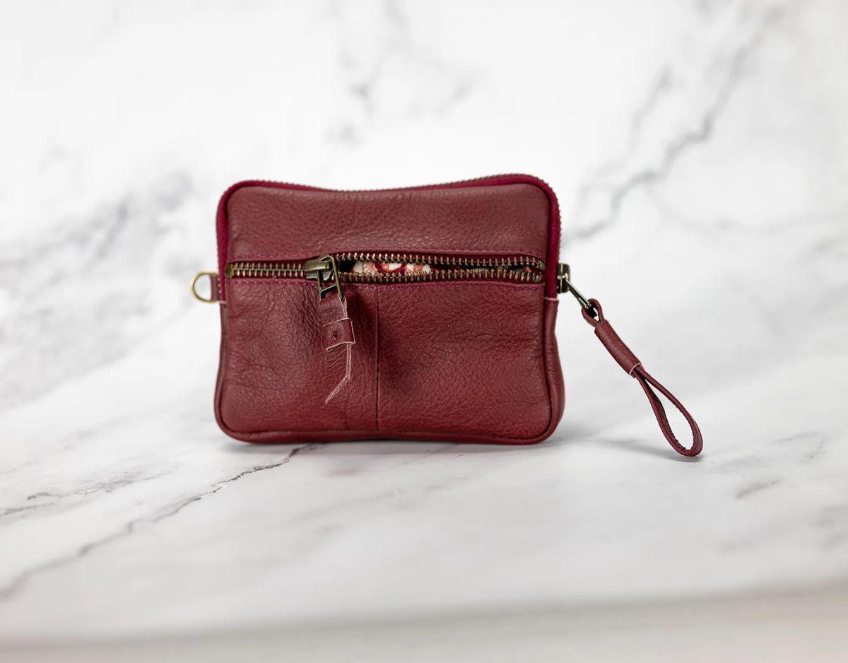 Antheia mini wallet - Burgundy leather