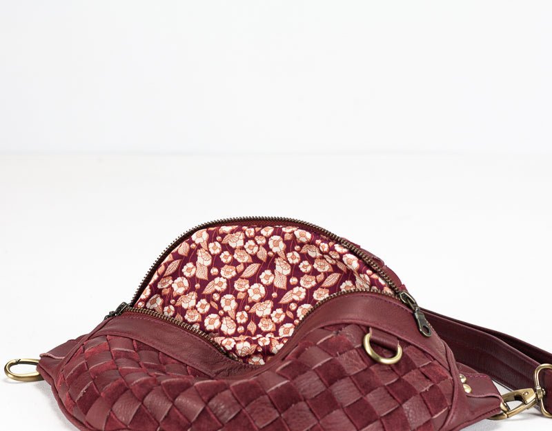 Haris fanny pack - Burgundy handwoven leather - milloobags