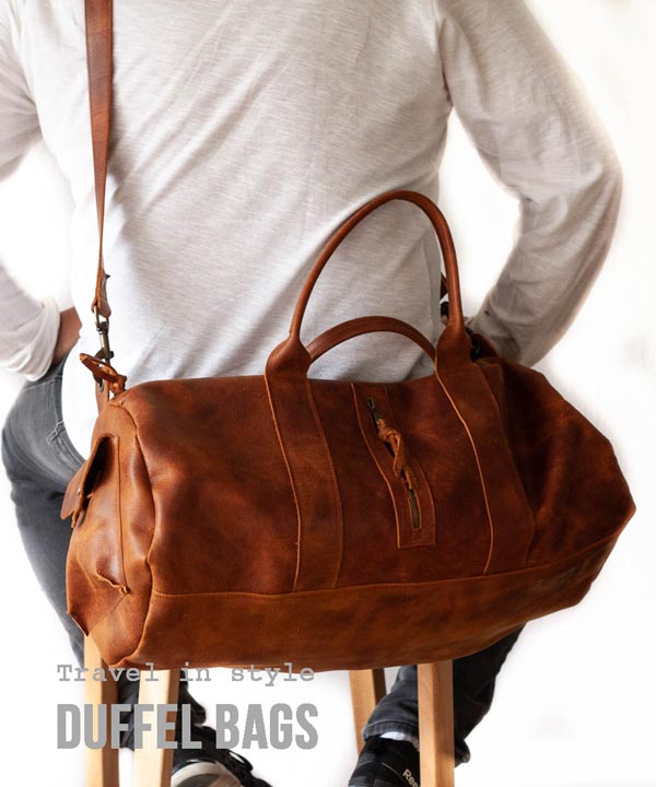 Duffel bags by milloobags in leather and canvas