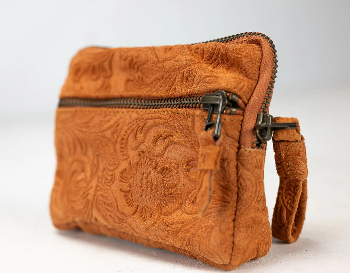 Antheia mini wallet - Embossed Floral leather