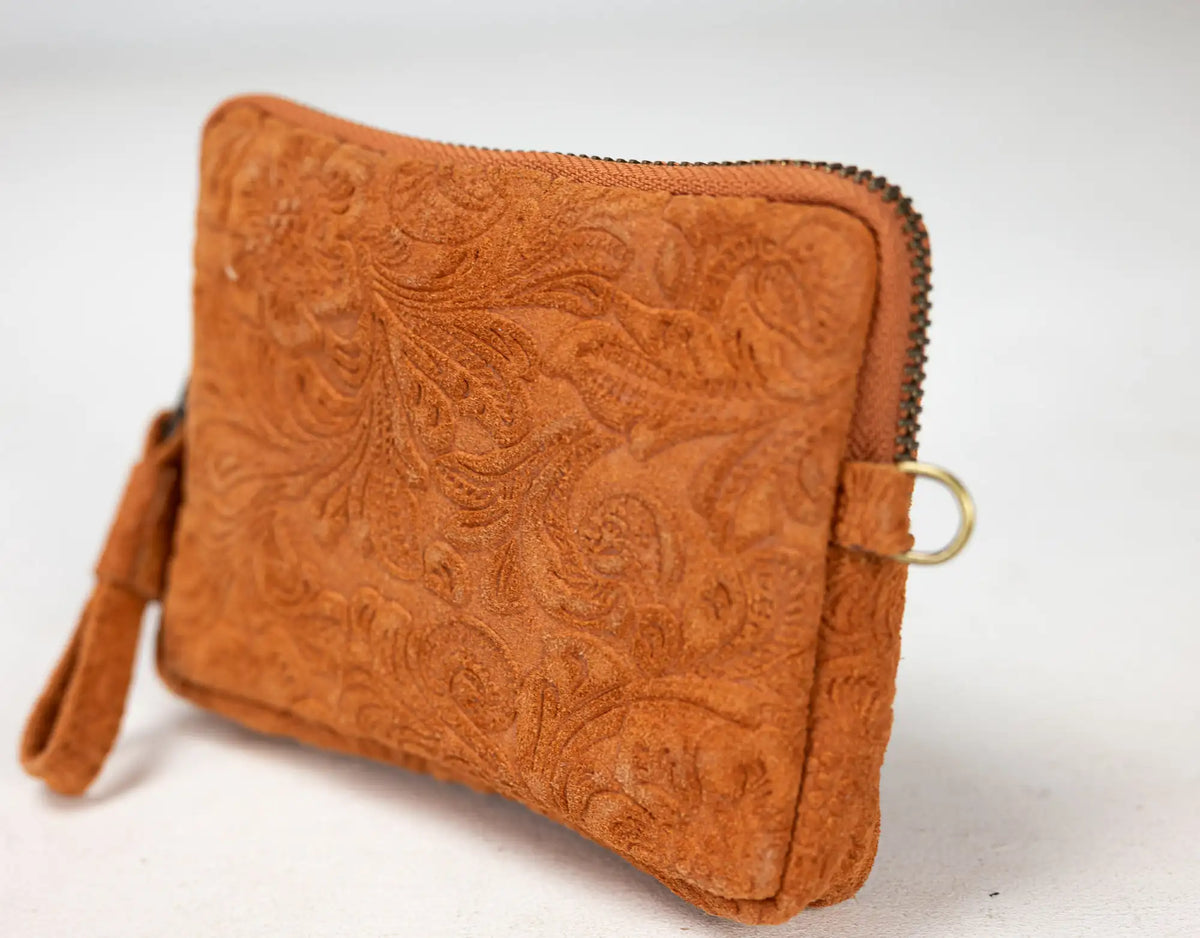 Antheia mini wallet - Embossed Floral leather
